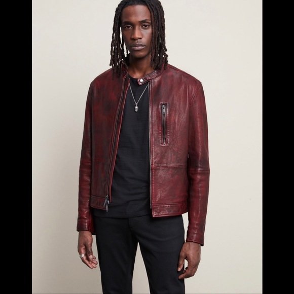 John Varvatos REYES SHEEPSKIN SLIM FIT RACER JACKET IN OXBLOOD. Medium. BNWT - Picture 1 of 14